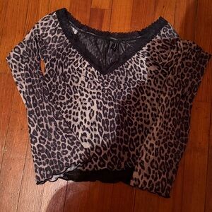 Forever 21 Leopard print mesh long sleeve